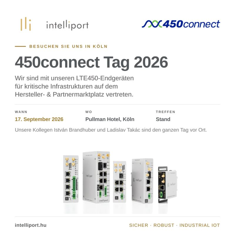 A 450connect Tag 2026 eredeti német nyelvű eseménygrafikája Intelliport LTE450 terminálokkal